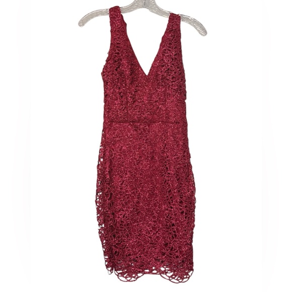 B Darlin Dresses & Skirts - B. Darlin Sparkle Lace Minidress Bow‎ Tie Back Size 1/2 Burgundy Valentin…